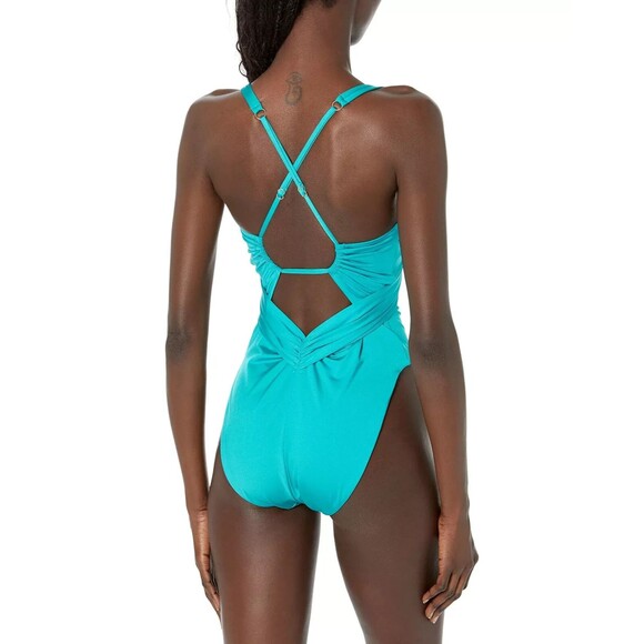 Trina Turk womens One Piece Swimsuit size 6 Ceramic Monaco Plunge High Leg $162 - Picture 6 of 11